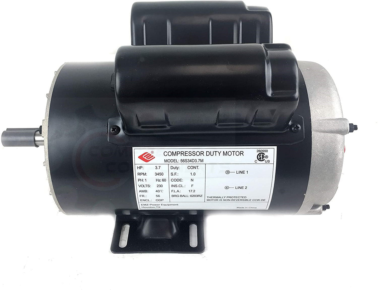 EMZ EM4-56 (5HP SPL) / 4 HP 56 FRAME 230 VOLT NON REVERSIBLE CCW Replaces Ingersoll-Rand 97016950