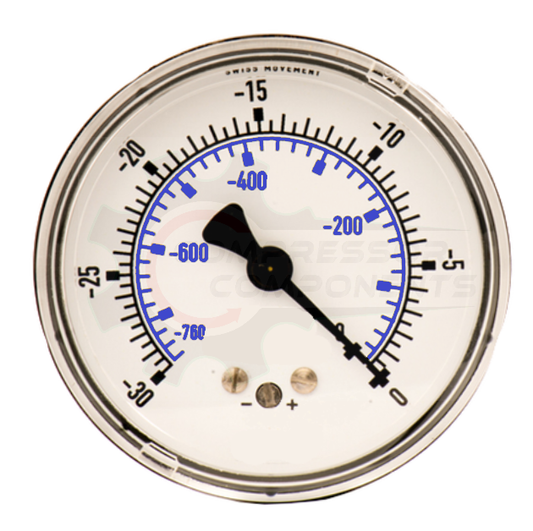 PIC -30/0 HG CENTER BACK MOUNT DRY VACUUM GAUGE 2" DIAL 1/4" MNPT