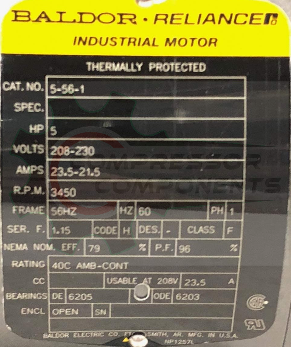 BALDOR 5-56-1-BALDOR / 5 HP 56HZ FRAME 208-230 VOLT REVERSIBLE