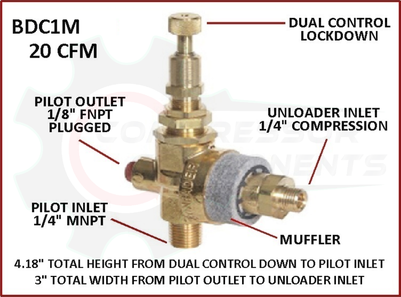 CONRADER DUAL CONTROL VENTING PILOT VALVES 1/4" COMPRESSION INLET x 1/4" MNPT OUTLET / UNLOADER VALVES
