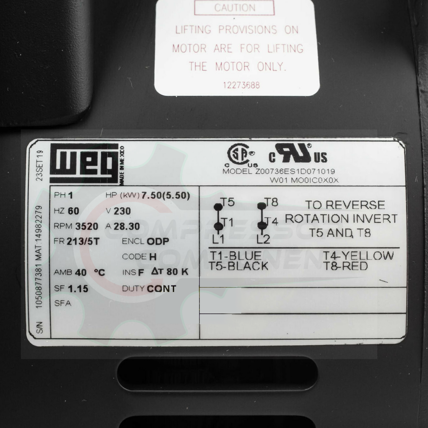 WEG M07536DP213T / 7.5 HP 213/5T FRAME 208-230 VOLT REVERSIBLE