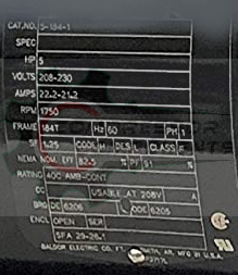 BALDOR 5-184-1 BALDOR / 5 HP 184T FRAME 208-230 VOLT REVERSIBLE