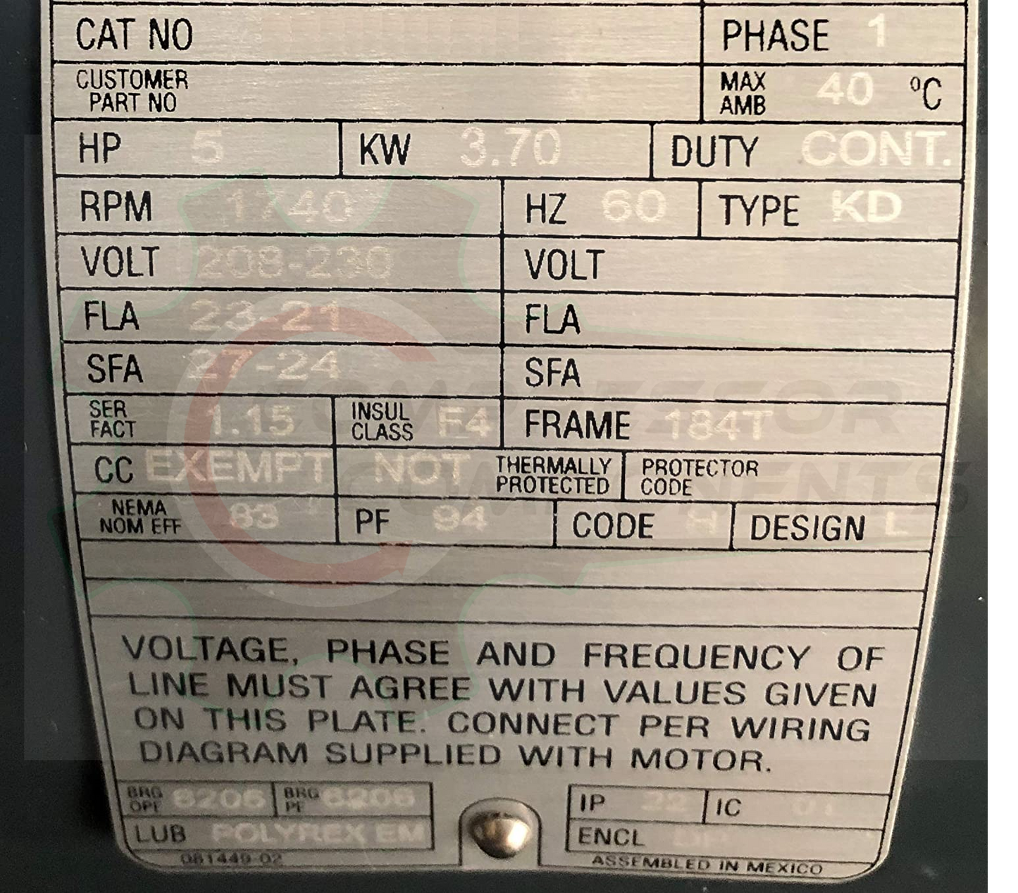 LEESON 131537.00 / 5 HP 184T FRAME 208-230 VOLT REVERSIBLE