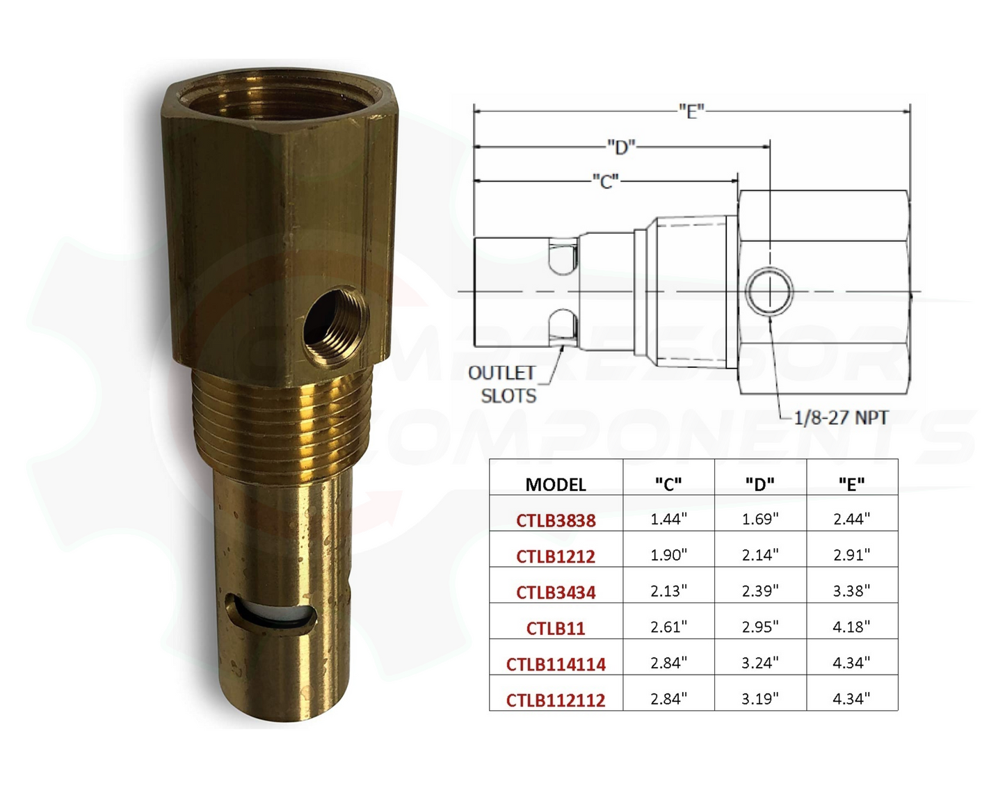 DISCHARGE IN TANK CHECK VALVE 1/4" FNPT INLET x 1/2" MNPT OUTLET W\ 1/8" FNPT UNLOADER PORT