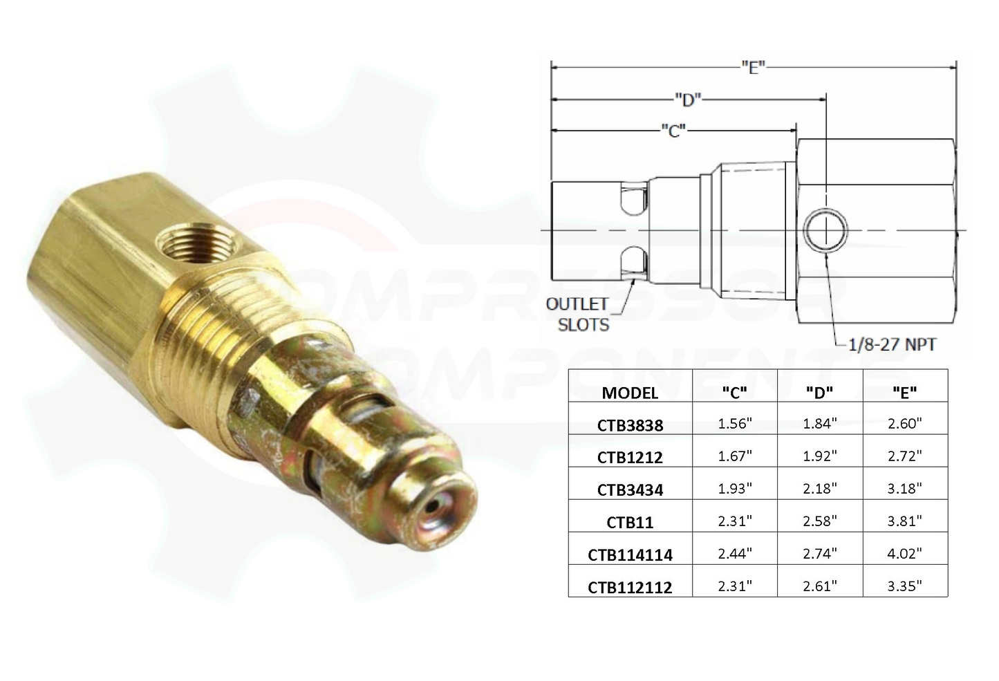DISCHARGE IN TANK CHECK VALVE 1" FNPT INLET x 1.25" MNPT OUTLET W\ 1/8" FNPT UNLOADER PORT