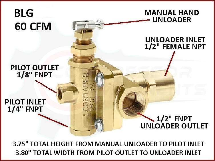 CONRADER VENTING PILOT VALVES 1/2" COMPRESSION INLET x 1/4" MNPT OUTLET x 1/2" FNPT VENT / UNLOADER VALVES