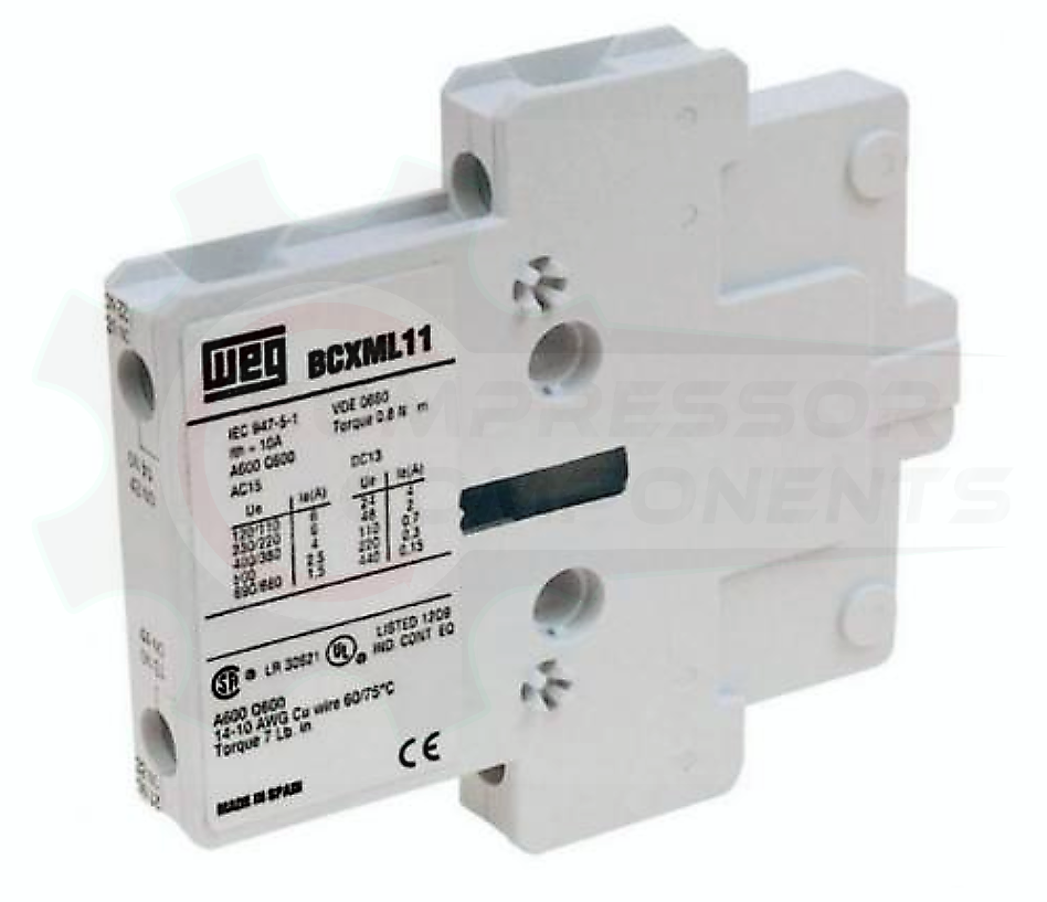 WEG BLB-11 / 1 NORMALLY OPEN 1 NORMALLY CLOSED SIDE MOUNT AUXILIARY CONTACT FOR CWB SERIES CONTACTORS