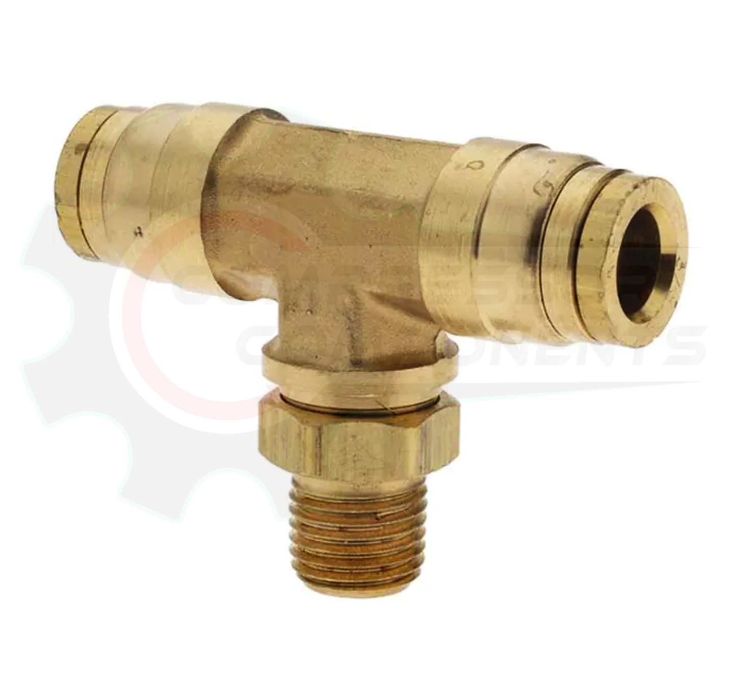 3/8" Brass Push Lock X 1/4" MNPT Swivel Branch Tee