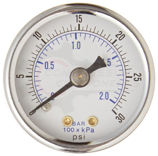 PIC 0-30 PSI CENTER BACK MOUNT DRY PRESSURE GAUGE 1.5" DIAL 1/8" MNPT