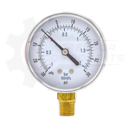 PIC -30/0/+30 BOTTOM MOUNT DRY PRESSURE / VACUUM GAUGE COMBO 2" DIAL 1/4" MNPT