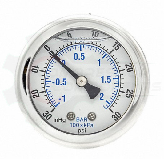 PIC -30/0/+30 BACK MOUNT LIQUID FILLED PRESSURE / VACUUM GAUGE COMBO 4" DIAL 1/4" MNPT