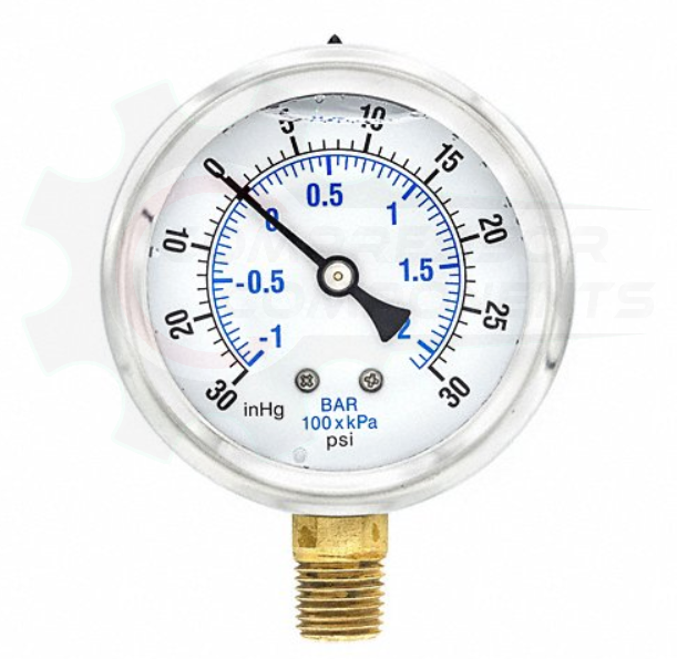 PIC -30/0/+30 BOTTOM MOUNT LIQUID FILLED PRESSURE / VACUUM GAUGE COMBO 4" DIAL 1/4" MNPT