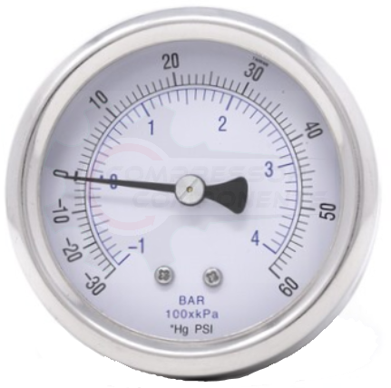 PIC -30/0/+60 CENTER BACK MOUNT DRY PRESSURE / VACUUM GAUGE COMBO 2" DIAL 1/4" MNPT