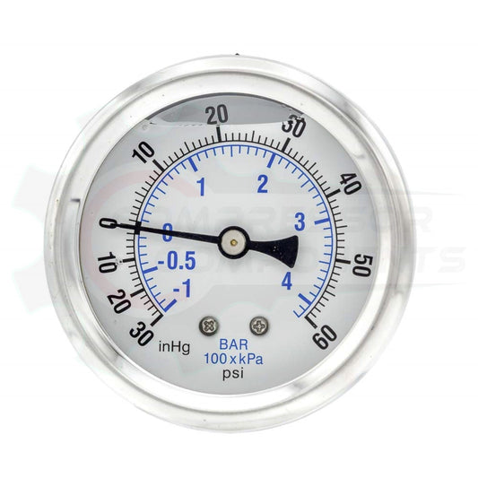 PIC -30/0/+60 BACK MOUNT LIQUID FILLED PRESSURE / VACUUM GAUGE COMBO 4" DIAL 1/4" MNPT