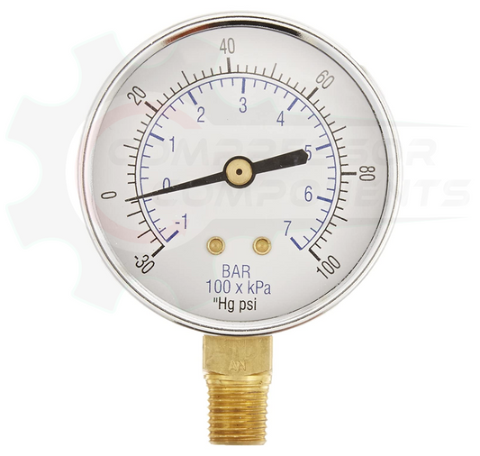 PIC -30/0/+100 BOTTOM MOUNT DRY PRESSURE / VACUUM GAUGE COMBO 2" DIAL 1/4" MNPT