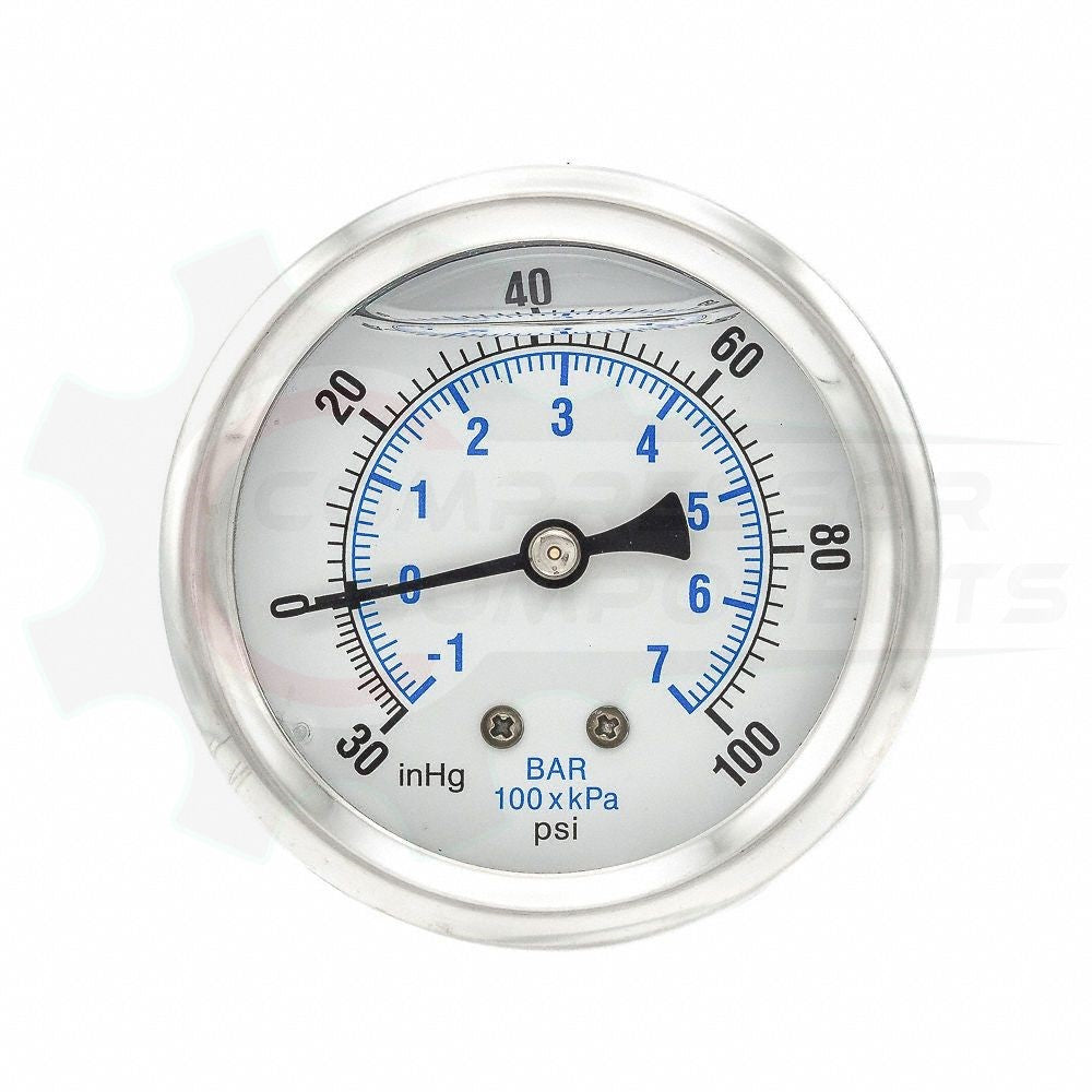 PIC -30/0/+100 BACK MOUNT LIQUID FILLED PRESSURE / VACUUM GAUGE COMBO 2.5" DIAL 1/4" MNPT