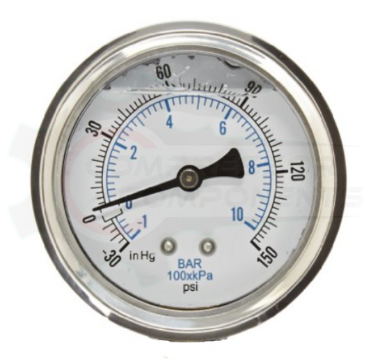 PIC -30/0/+150 BACK MOUNT LIQUID FILLED PRESSURE / VACUUM GAUGE COMBO 4" DIAL 1/4" MNPT