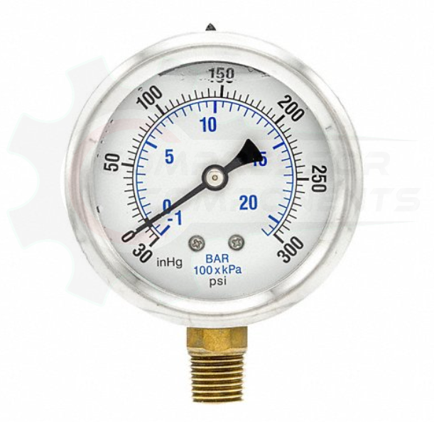 PIC -30/0/+300 BOTTOM MOUNT LIQUID FILLED PRESSURE / VACUUM GAUGE COMBO 4" DIAL 1/4" MNPT
