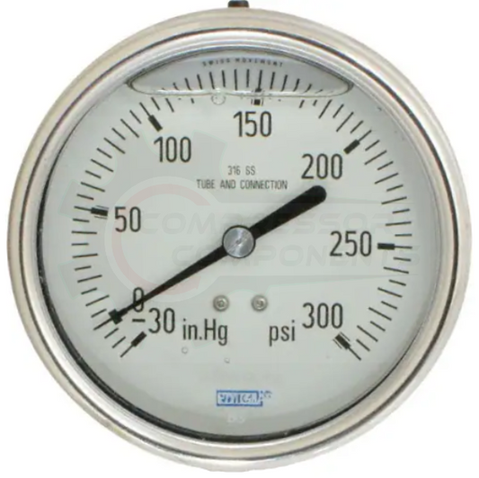 PIC -30/0/+300 CENTER BACK MOUNT DRY PRESSURE / VACUUM GAUGE COMBO 2.5" DIAL 1/4" MNPT