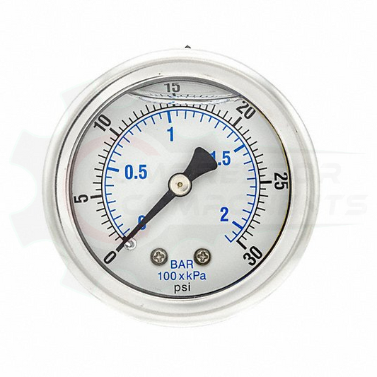 PIC 0-30 PSI BACK MOUNT LIQUID FILLED PRESSURE GAUGE 2" DIAL 1/4" MNPT