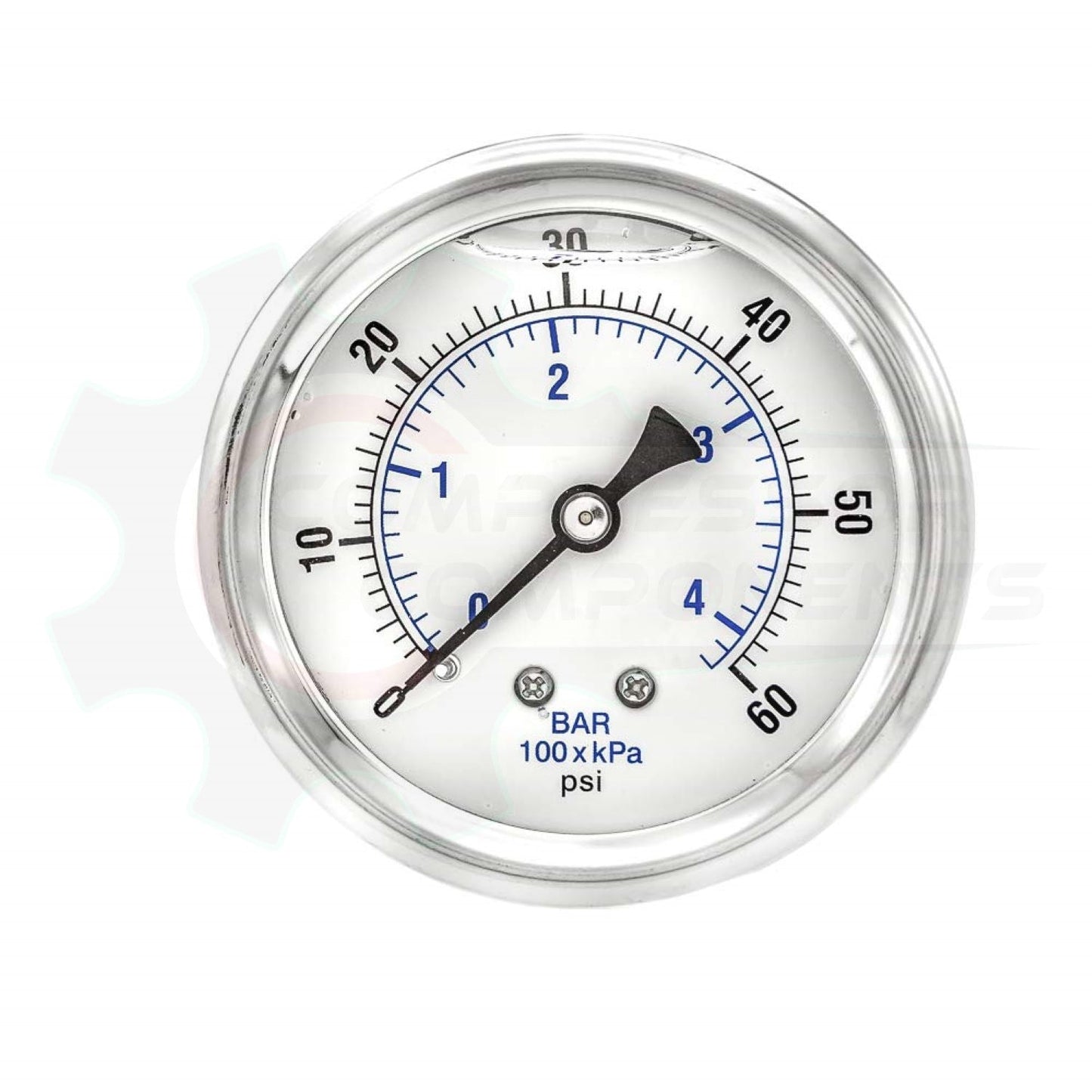 PIC 0-60 PSI BACK MOUNT LIQUID FILLED PRESSURE GAUGE 4" DIAL 1/4" MNPT