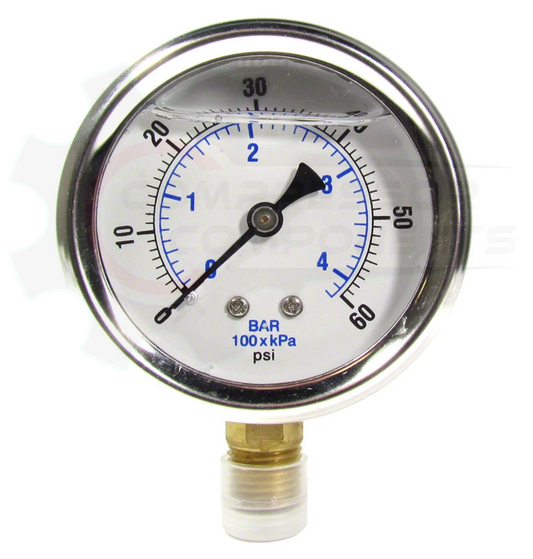 PIC 0-60 PSI BOTTOM MOUNT LIQUID FILLED PRESSURE GAUGE 1.5" DIAL 1/8" MNPT