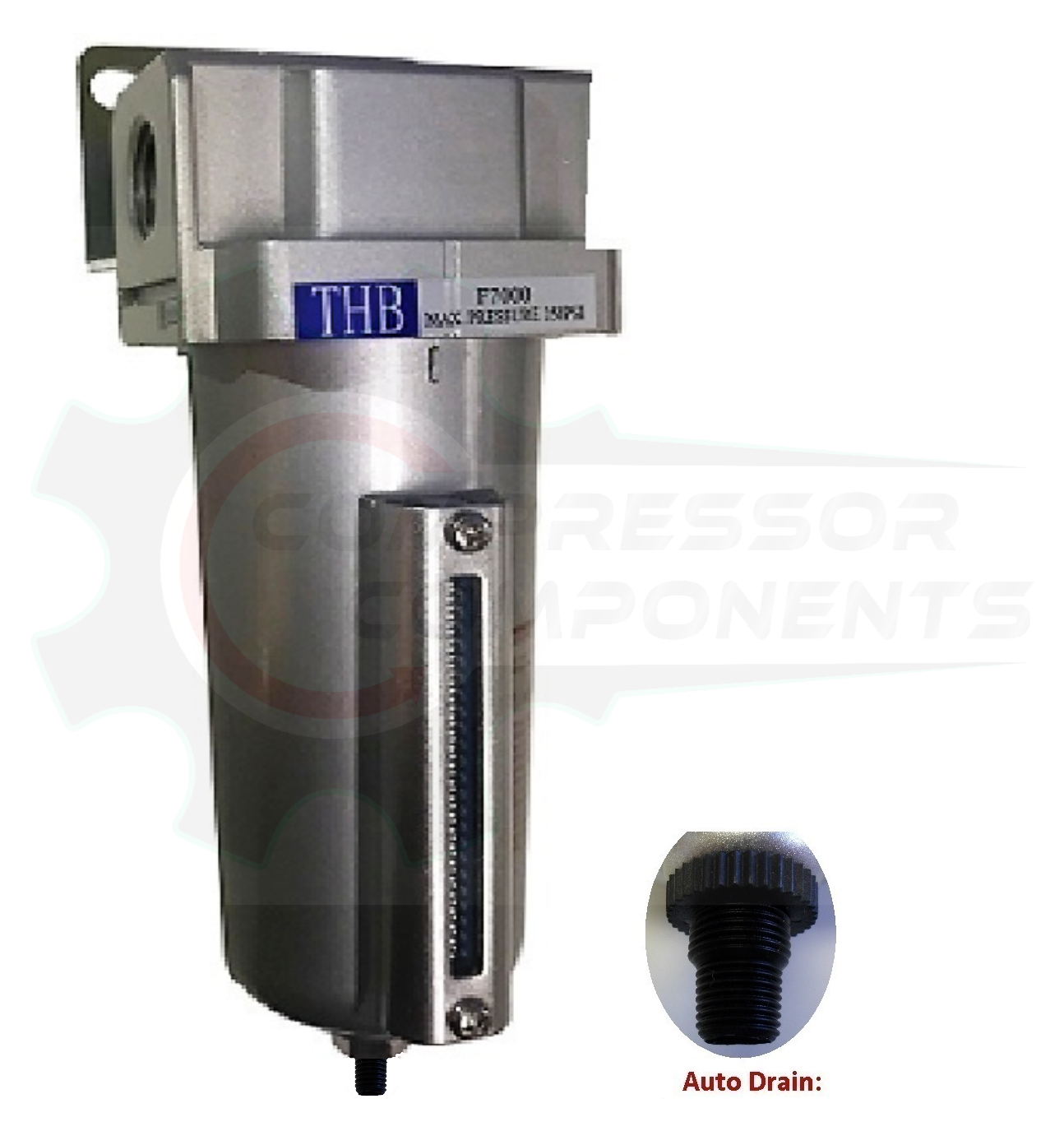 THB F704A INDUSTRIAL PARTICULATE FILTER - 1/2" FNPT INDUSTRIAL GRADE WITH 5 MICRON 140 CFM FILTER & AUTO DRAIN