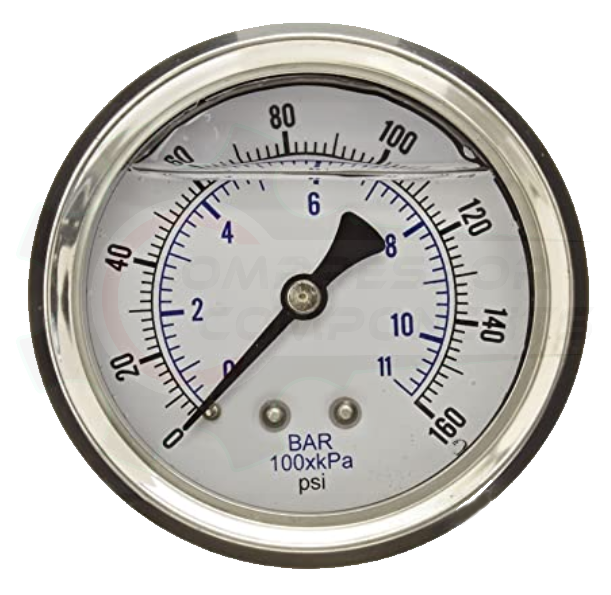 PIC 0-160 PSI BACK MOUNT LIQUID FILLED PRESSURE GAUGE 4" DIAL 1/4" MNPT
