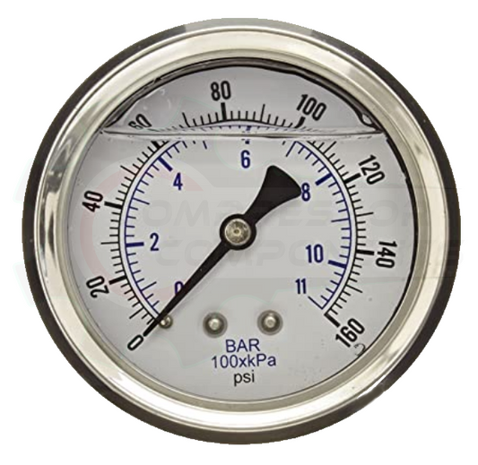 PIC 0-160 PSI BACK MOUNT LIQUID FILLED PRESSURE GAUGE 4" DIAL 1/4" MNPT