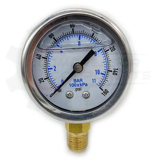 PIC 0-160 PSI BOTTOM MOUNT LIQUID FILLED PRESSURE GAUGE 1.5" DIAL 1/8" MNPT