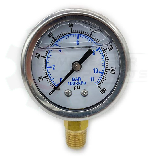 PIC 0-160 PSI BOTTOM MOUNT LIQUID FILLED PRESSURE GAUGE 2.5" DIAL 1/4" MNPT