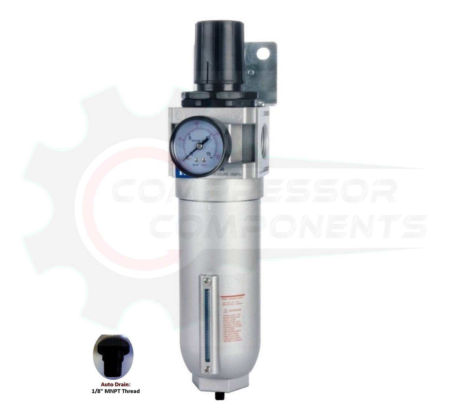 THB FR928A - HIGH FLOW FILTER / REGULATOR COMBO WITH AUTO DRAIN - 1" FNPT / 180 CFM