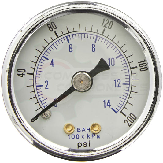 PIC 0-200 PSI CENTER BACK MOUNT DRY PRESSURE GAUGE 1.5" DIAL 1/8" MNPT