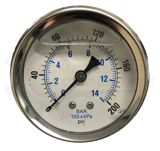 PIC 0-200 PSI BACK MOUNT LIQUID FILLED PRESSURE GAUGE 2.5" DIAL 1/4" MNPT