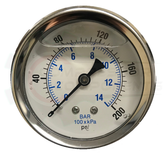 PIC 0-200 PSI BACK MOUNT LIQUID FILLED PRESSURE GAUGE 4" DIAL 1/4" MNPT