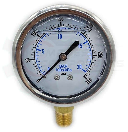 PIC 0-300 PSI BOTTOM MOUNT LIQUID FILLED PRESSURE GAUGE 1.5" DIAL 1/8" MNPT