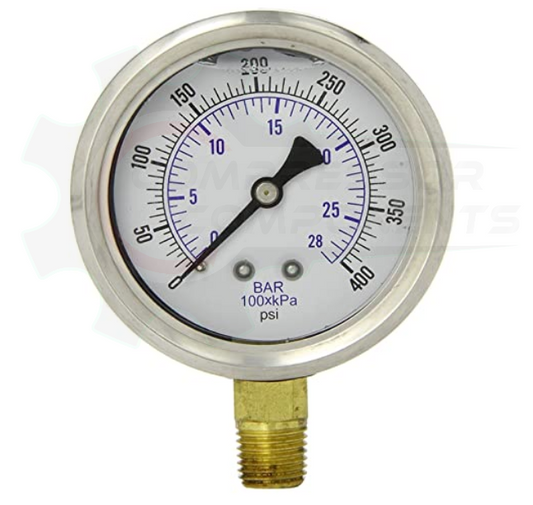 PIC 0-400 PSI BOTTOM MOUNT LIQUID FILLED PRESSURE GAUGE 2" DIAL 1/4" MNPT