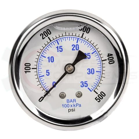 PIC 0-500 PSI BACK MOUNT LIQUID FILLED PRESSURE GAUGE 4" DIAL 1/4" MNPT