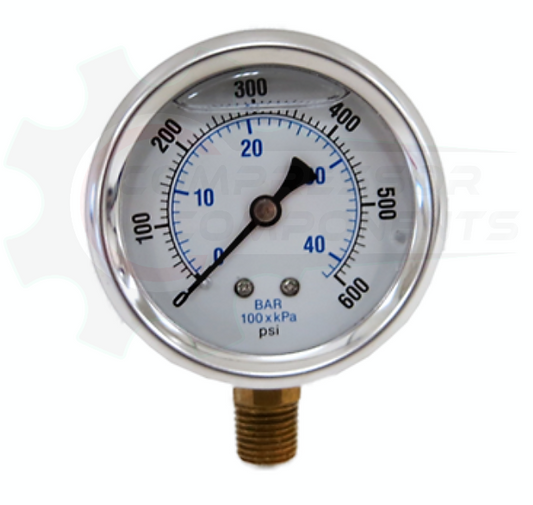 PIC 0-600 PSI BOTTOM MOUNT LIQUID FILLED PRESSURE 4" DIAL 1/4" MNPT