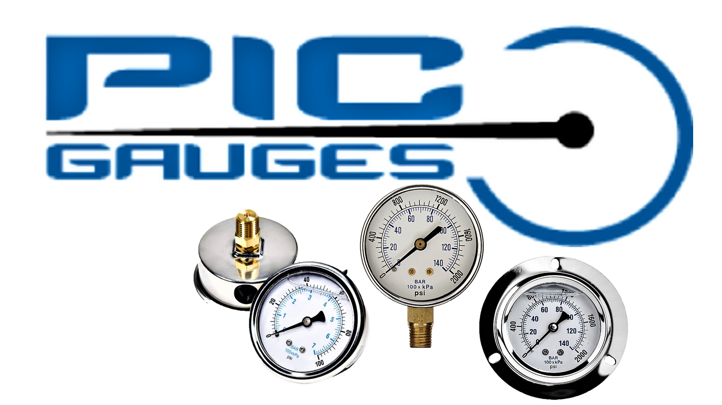 PIC 0-6000 PSI BOTTOM MOUNT LIQUID FILLED PRESSURE 4" DIAL 1/4" MNPT