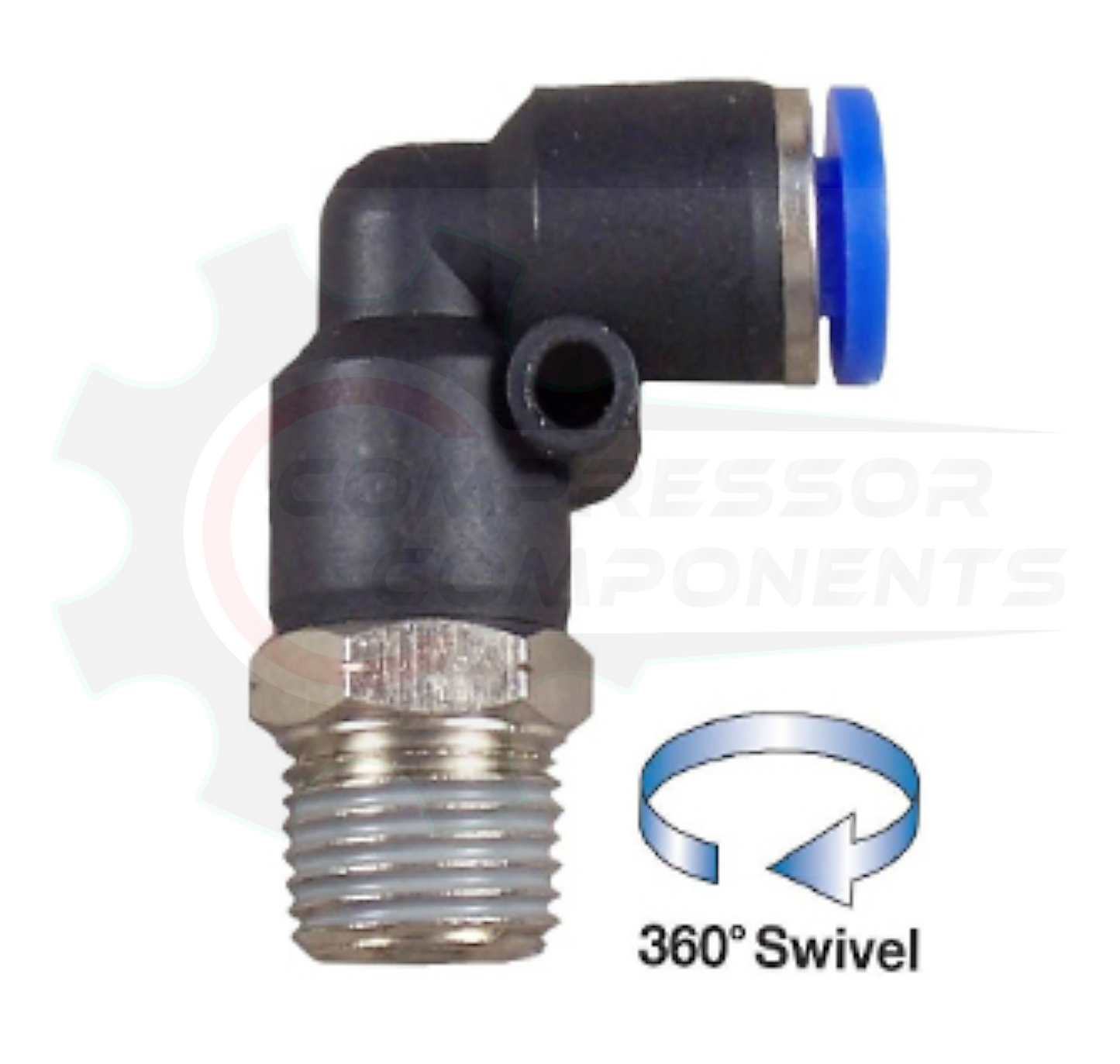 3/8" Push Lock X 1/2" MNPT Composite Body Swivel 90 Degree Elbow