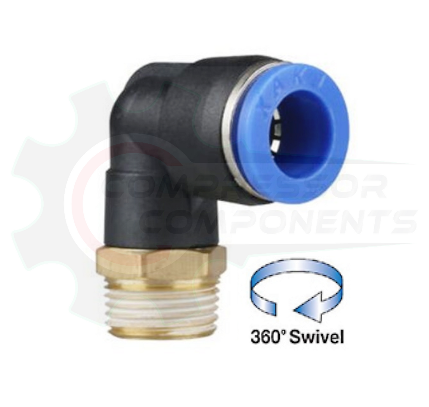 8mm Composite Body Push Lock X 3/8 Male BSPT Swivel Elbow