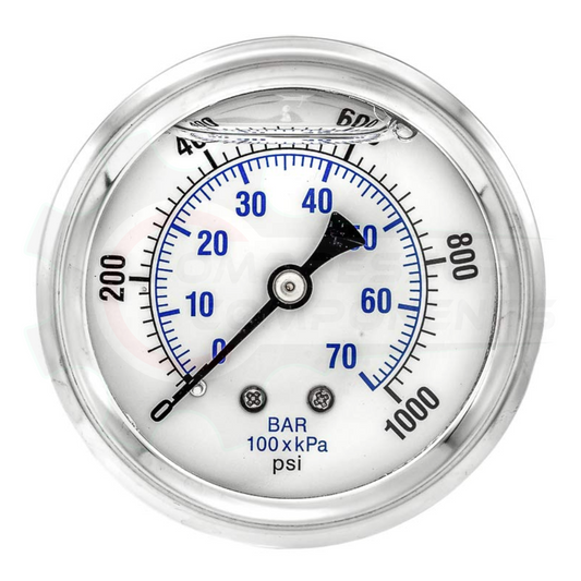 PIC 0-1000 PSI BACK MOUNT LIQUID FILLED PRESSURE GAUGE 2.5" DIAL 1/4" MNPT