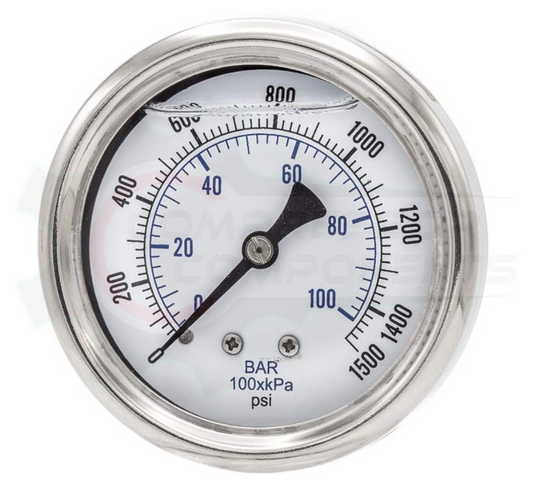 PIC 0-1500 PSI BACK MOUNT LIQUID FILLED PRESSURE GAUGE 2.5" DIAL 1/4" MNPT