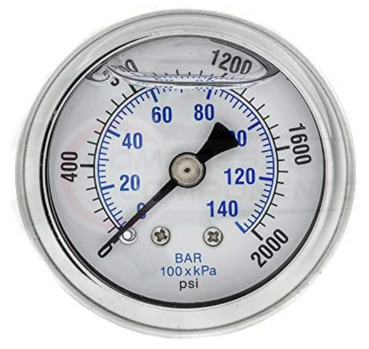 PIC 0-2000 PSI BACK MOUNT LIQUID FILLED PRESSURE GAUGE 4" DIAL 1/4" MNPT