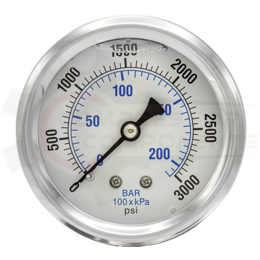 PIC 0-3000 PSI BACK MOUNT LIQUID FILLED PRESSURE GAUGE 1.5" DIAL 1/8" MNPT