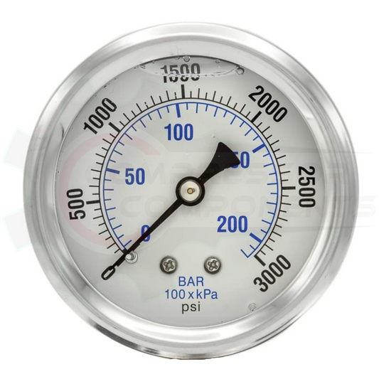 PIC 0-3000 PSI BACK MOUNT LIQUID FILLED PRESSURE GAUGE 4" DIAL 1/4" MNPT