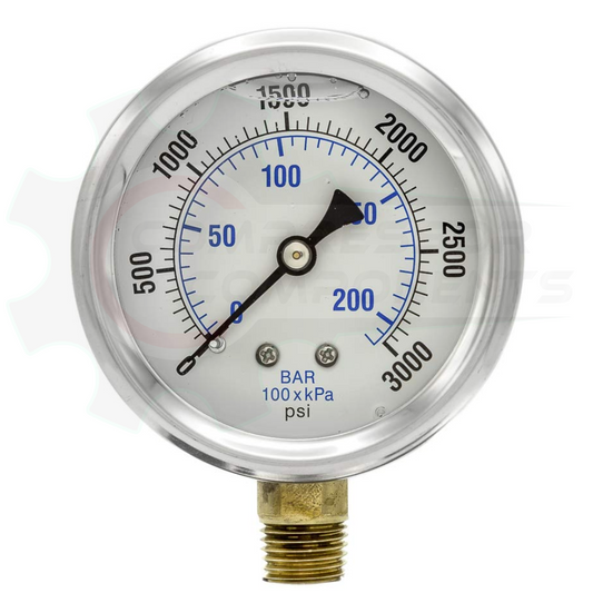 PIC 0-3000 PSI BOTTOM MOUNT LIQUID FILLED PRESSURE GAUGE 2" DIAL 1/4" MNPT