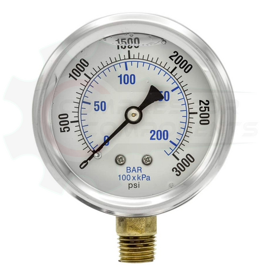 PIC 0-3000 PSI BOTTOM MOUNT LIQUID FILLED PRESSURE 4" DIAL 1/4" MNPT