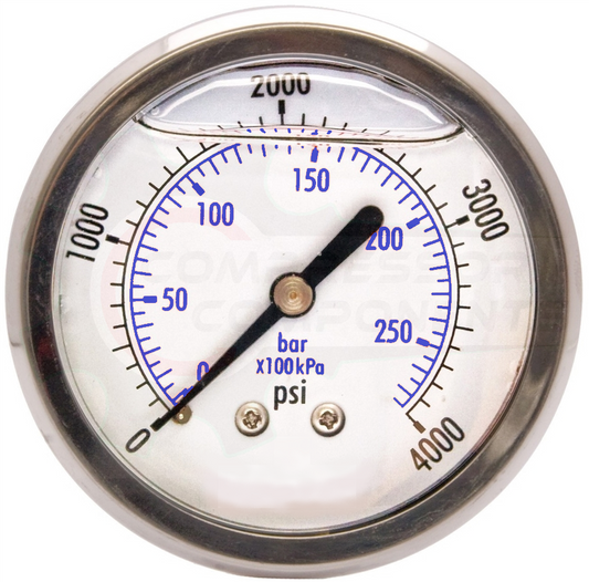 PIC 0-4000 PSI BACK MOUNT LIQUID FILLED PRESSURE GAUGE 2.5" DIAL 1/4" MNPT